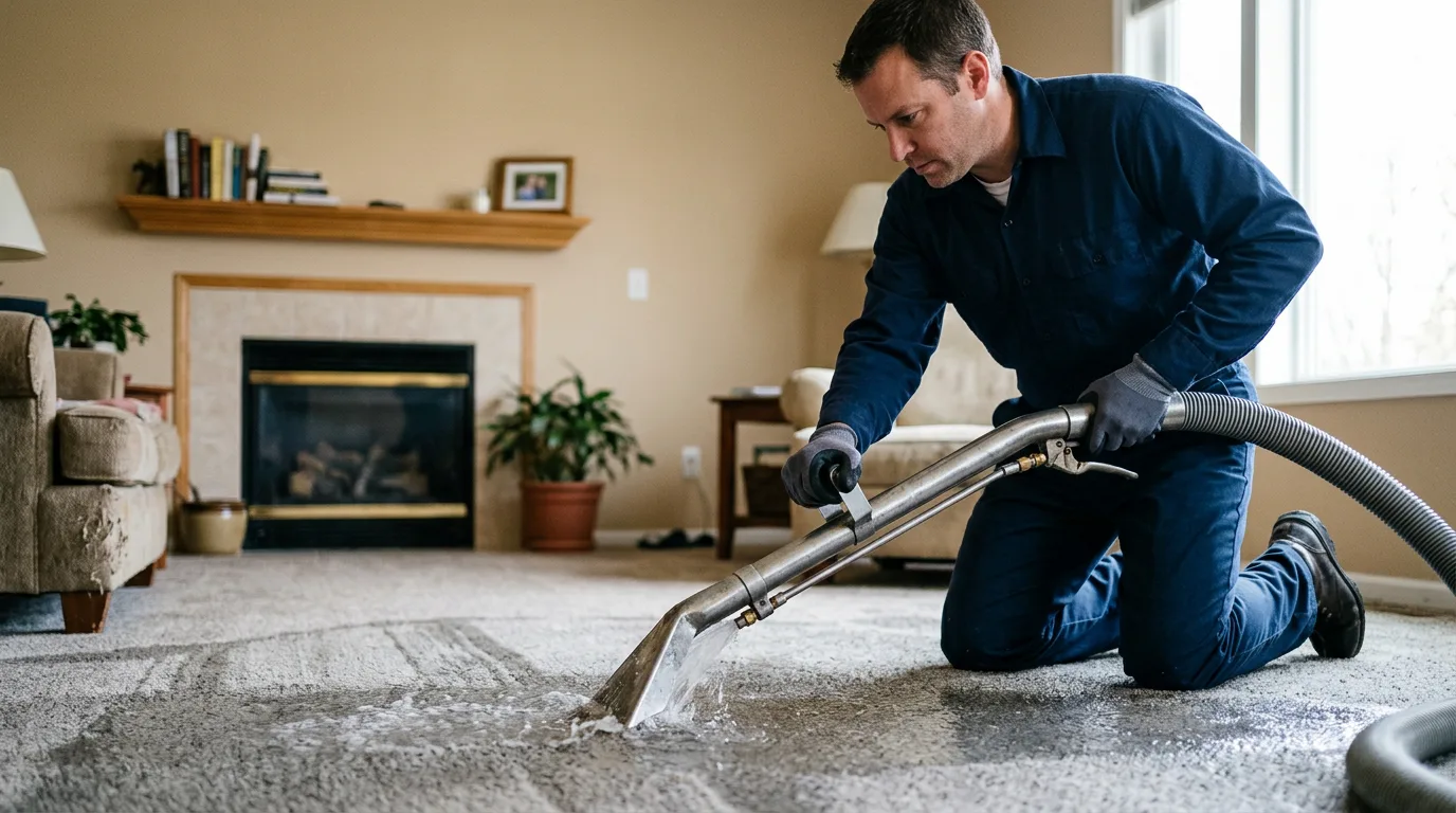 Water damage restoration technician working near Lisbon, OH